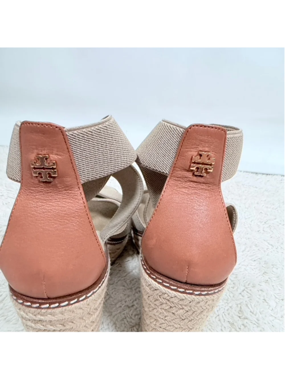 Tory Burch Frieda Espadrille Wedge Sandal Beige Strappy Heels Beachy Boho Sz 8.5